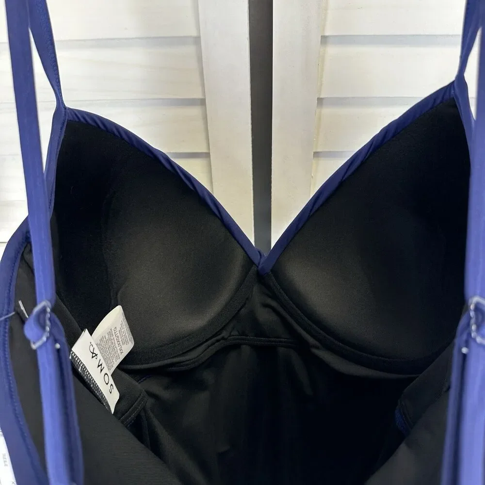 New Soma True Blue Twist Front Tankini‎ Swimsuit Top Molded Cups Size XXL